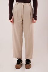 Kapama Cep Detaylı Krem Pantolon