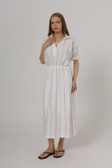 Beli Lastikli Elbise - Beyaz