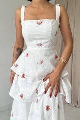 Kırmızı Kat Kat Arkası Bağlamalı Elbise