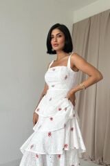 Kırmızı Kat Kat Arkası Bağlamalı Elbise