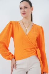 0441 Anvelop Örme Bluz - Turuncu