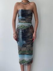 Mountain Straplez Tül Elbise