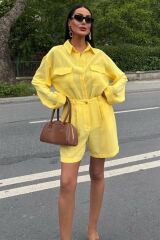 Gömlek Ve Şort Flamlı Keten Takım 10130