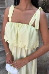 Etek Ucu Brode Nakışlı Boyundan Bağlamalı Elbise 2881