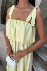 Etek Ucu Brode Nakışlı Boyundan Bağlamalı Elbise 2881