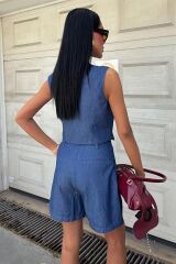 Gümüş Düğmeli Yelek Ve Şort Tensel Takım 10174