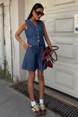 Gümüş Düğmeli Yelek Ve Şort Tensel Takım 10174