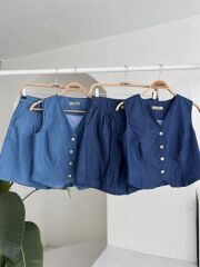 Gümüş Düğmeli Yelek Ve Şort Tensel Takım 10174