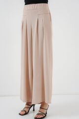 Geniş Paça Pileli Pantolon 6718 - Krem