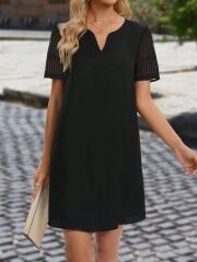Kadın Kısa Kollu V Yakalı Kısa Janjan Krep Elbise
