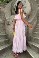 Etek Ucu Brode Nakışlı Boyundan Bağlamalı Elbise 2881