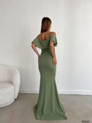 Kadın Dalgıç Krep Yırtmaç Detaylı Askılı Maxi Boy Elbise