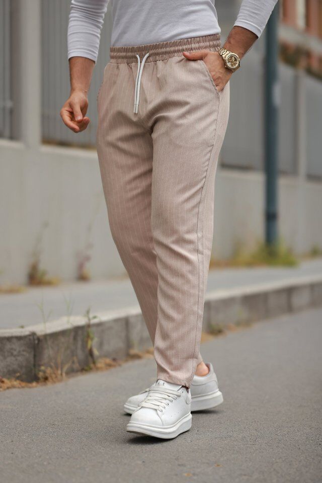 Erkek Beli Bağcıklı çizgili Pantolon