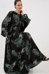 Balon Kol Uzun Tesettür Elbise 2464 - Y.Yeşil