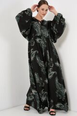 Balon Kol Uzun Tesettür Elbise 2464 - Y.Yeşil