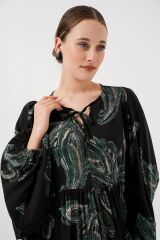 Balon Kol Uzun Tesettür Elbise 2464 - Y.Yeşil