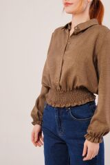 Bel Ve Bilek Lastikli Kahverengi Bluz