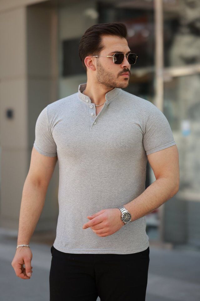 Erkek Hakim Yaka Dokuma Pamuklu Kumaş Kısa Kollu T-shirt