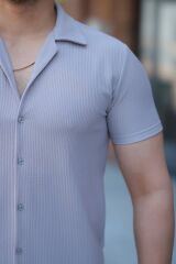 Erkek Ottoman Kumaş Apaj Yaka Kısa Kollu Gömlek