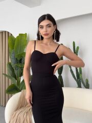 Dominic Eteği Büzgülü Midi Boy Elbise