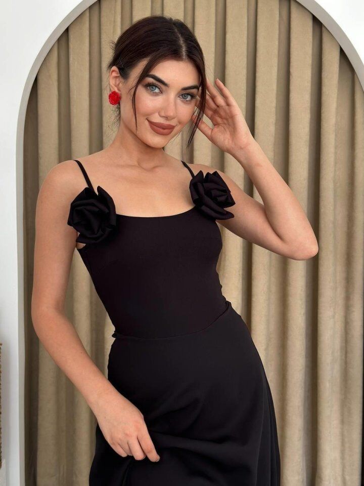 Matilda Gül İp Askılı Elbise