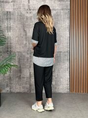 Kadın Modal Kumaş çizgili Gömlek Yaka Ikili Takım