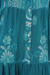 2423 Otantik Desenli Tesettür Elbise - B.Turkuaz