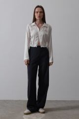 Beli Yarım Lastikli Palazzo Pantolon - Lacivert-Beyaz