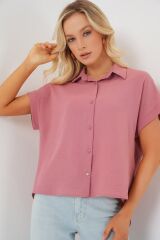 Oversize Kısa Kol Gömlek 20322 - Pembe