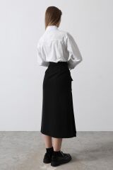 Pileli Kontrast Gömlek Elbise - Beyaz