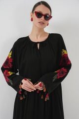 Nakışlı Uzun Elbise 2534 - Siyah