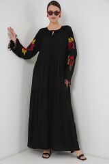 Nakışlı Uzun Elbise 2534 - Siyah