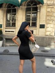 POLO YAKA YAKA KEMER DETAYLI KALEM ELBİSE - Siyah