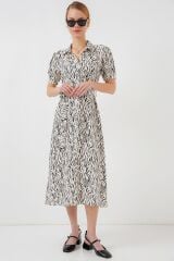 2213 Kısa Kol Viskon Elbise - C.Beyaz