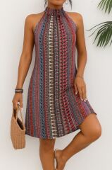 Kadın Kolsuz Boyundan Askılı Desenli Midi Süprem Elbise