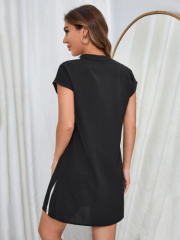 Kadın Dalgıç Kumaş Kısa Kollu V Yaka Tek Taraf Zebra Desen Elbise