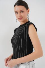 Sıfır Kol Taşlı Bluz 931 - Siyah
