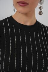 Sıfır Kol Taşlı Bluz 931 - Siyah