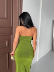 Straplez Simli Uzun Elbise