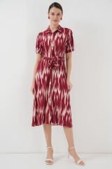 Desenli Kısa Kol Elbise 2532 - Bordo