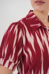 Desenli Kısa Kol Elbise 2532 - Bordo