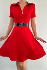Kırmızı Kemerli Spor Elbise