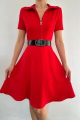 Kırmızı Kemerli Spor Elbise