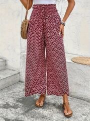 Kadın Yüksek Bel Lastikli önden Iki Parçalı Desenli Bürümcük Pantolon