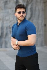 Erkek Viskon Kumaş Polo Yaka Desenli Tişört