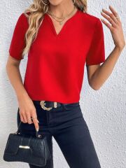 Kadın Kısa Kollu V Yakalı Ithal Krep Elbise