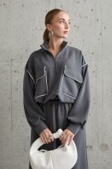 Füme Biyeli Sweatshirt Ve Etek Takım