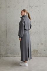 Füme Biyeli Sweatshirt Ve Etek Takım