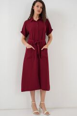 Kısa Kol Elbise 2214 - Bordo