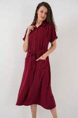 Kısa Kol Elbise 2214 - Bordo